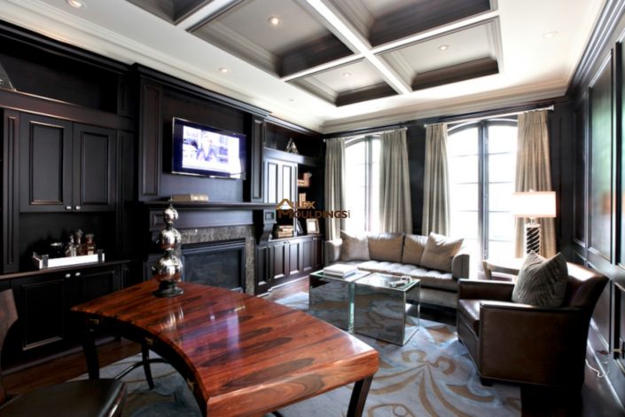 living room custom coffered ceiling