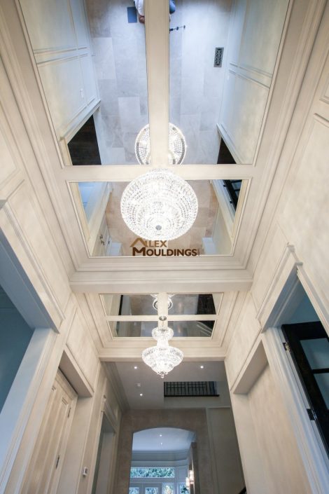 mirrors inside waffle ceiling boxes